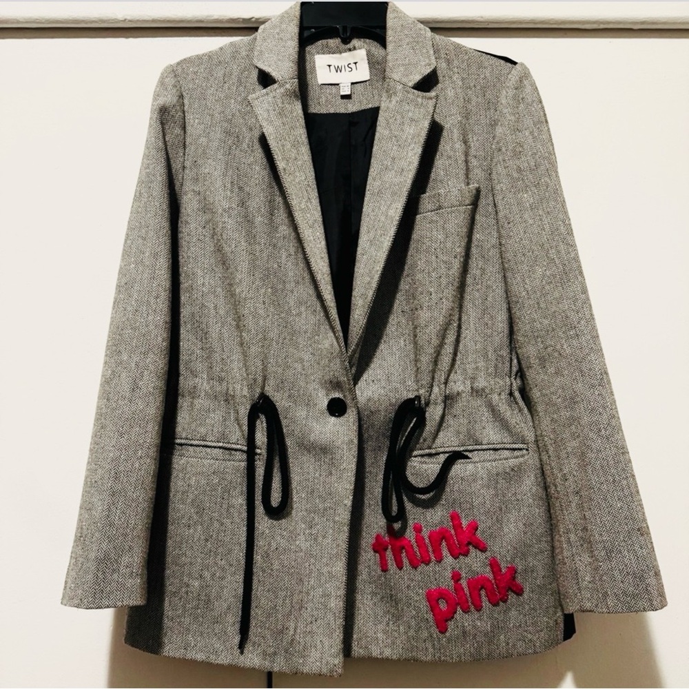 TWIST! Gray and Pink Blazer with Drawstring Waist